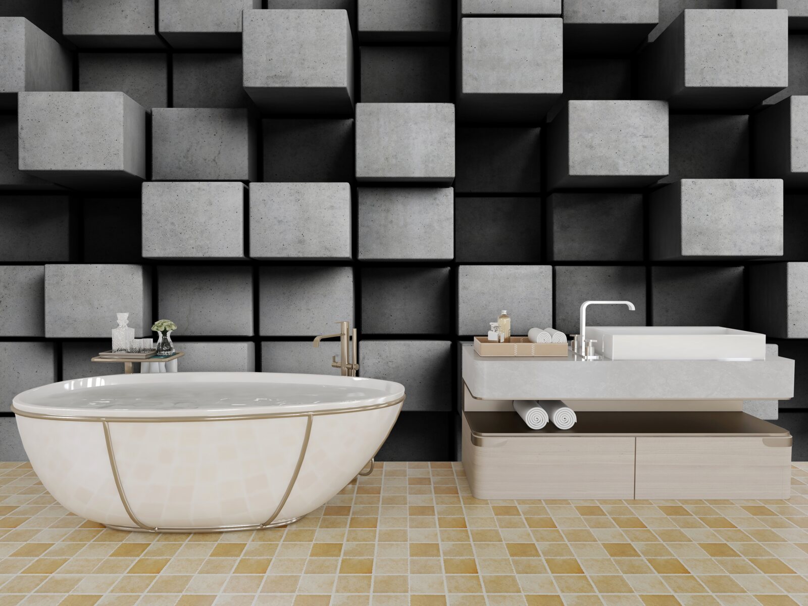 Papier peint cubes gris horizontaux