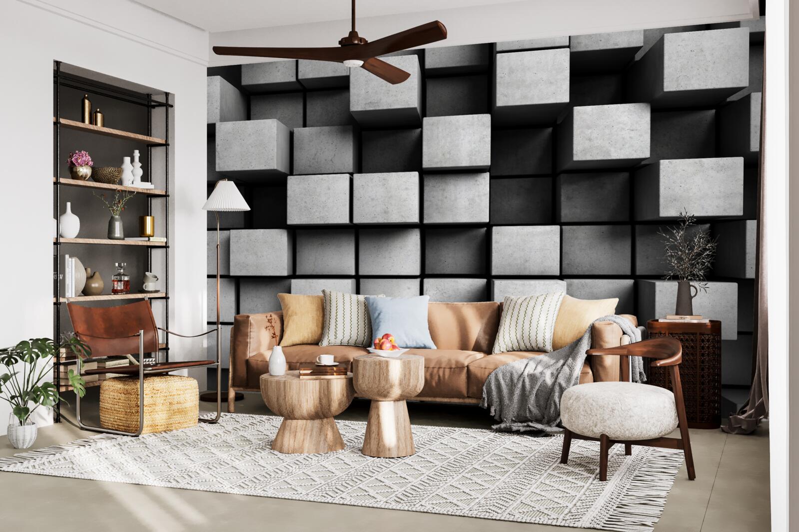 Papier peint cubes gris horizontaux