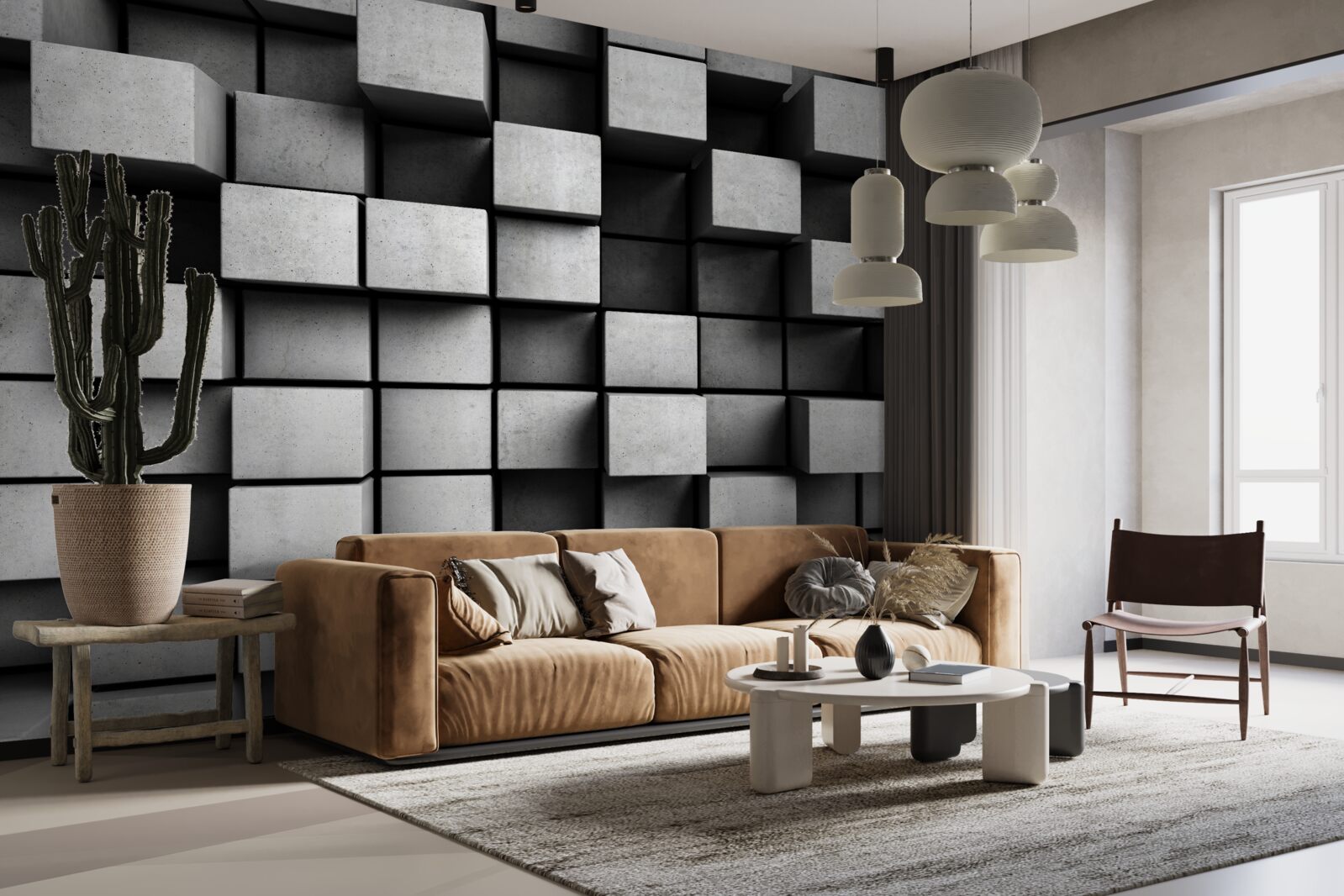 Papier peint cubes gris horizontaux