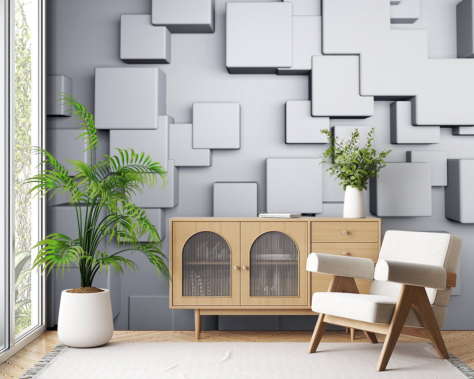 Papier peint grandes formes rectangulaires grises