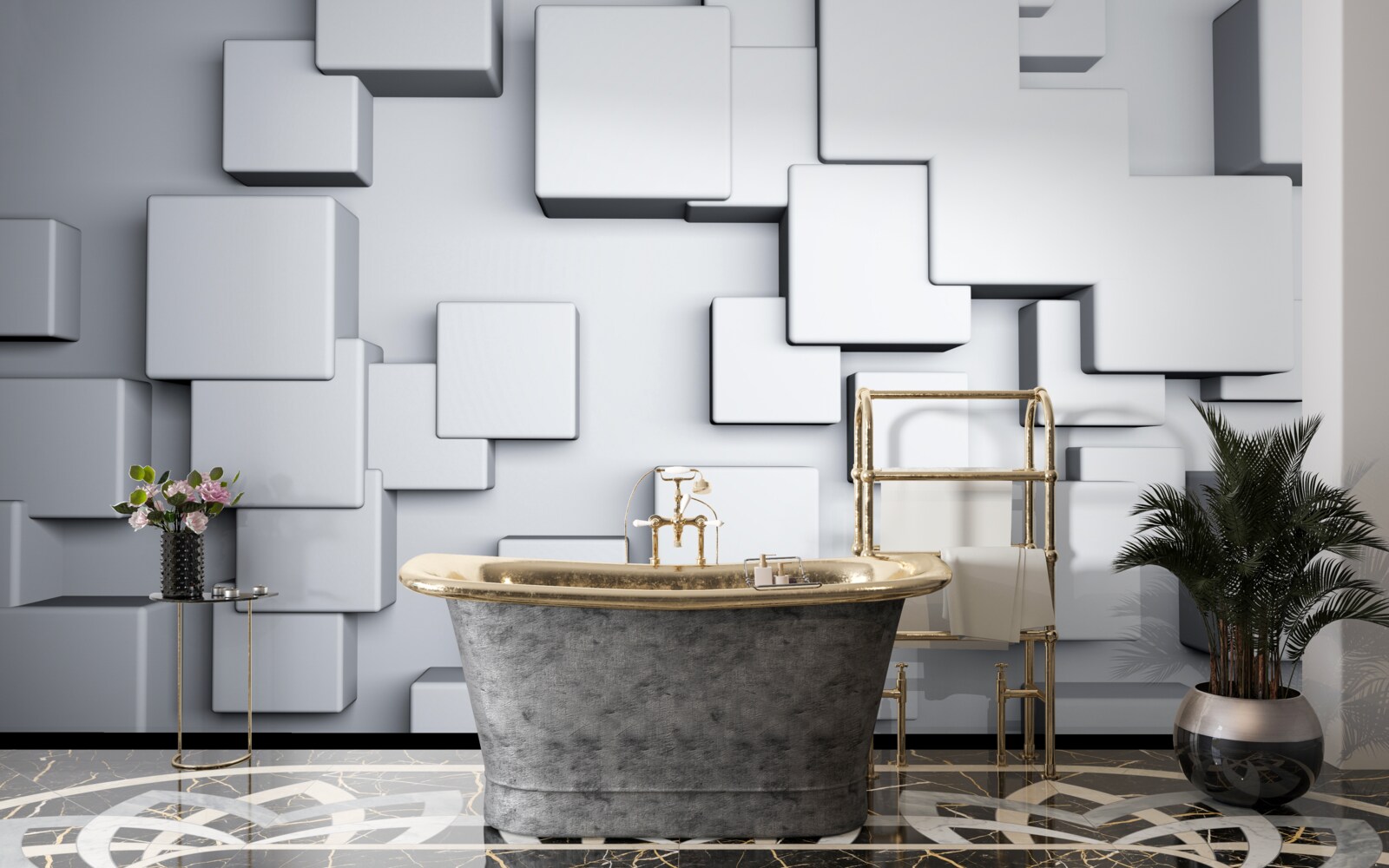 Papier peint grandes formes rectangulaires grises