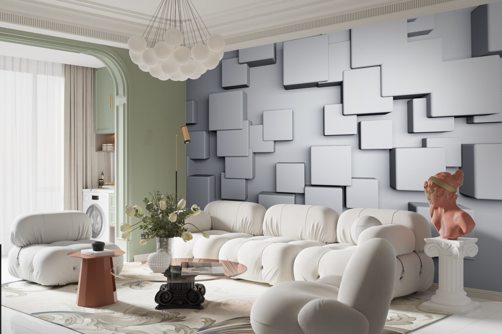 Papier peint grandes formes rectangulaires grises