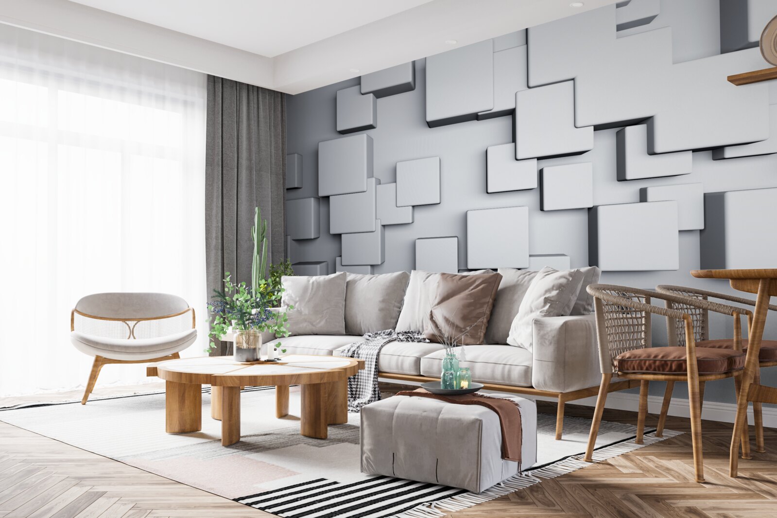 Papier peint grandes formes rectangulaires grises