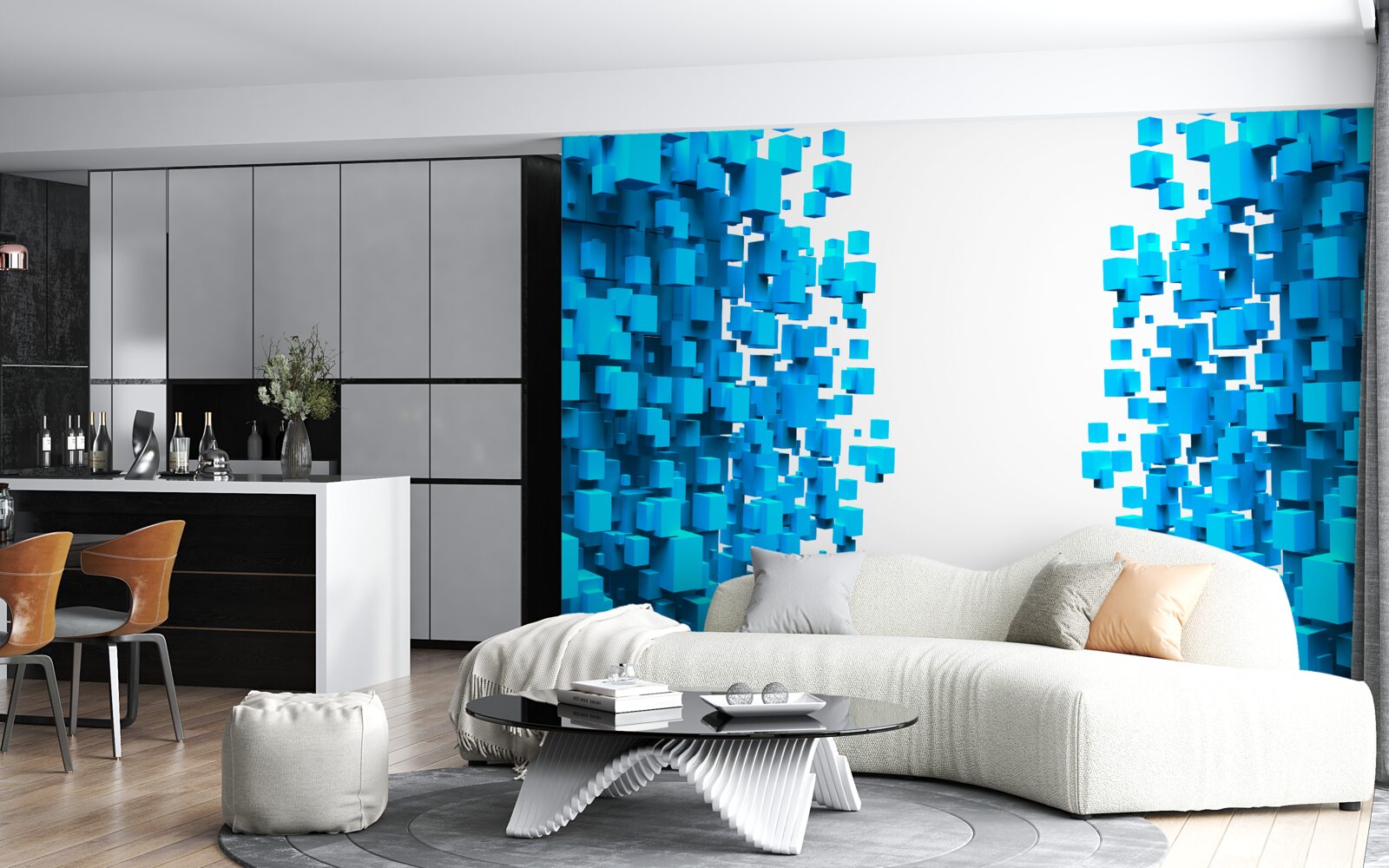 Papier peint carrés bleus flottant dans l'abstraction