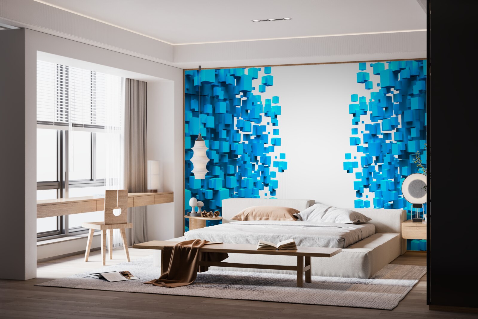 Papier peint carrés bleus flottant dans l'abstraction