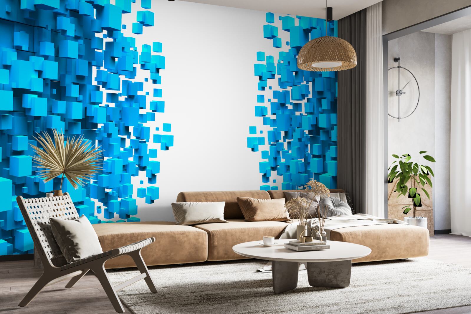 Papier peint carrés bleus flottant dans l'abstraction