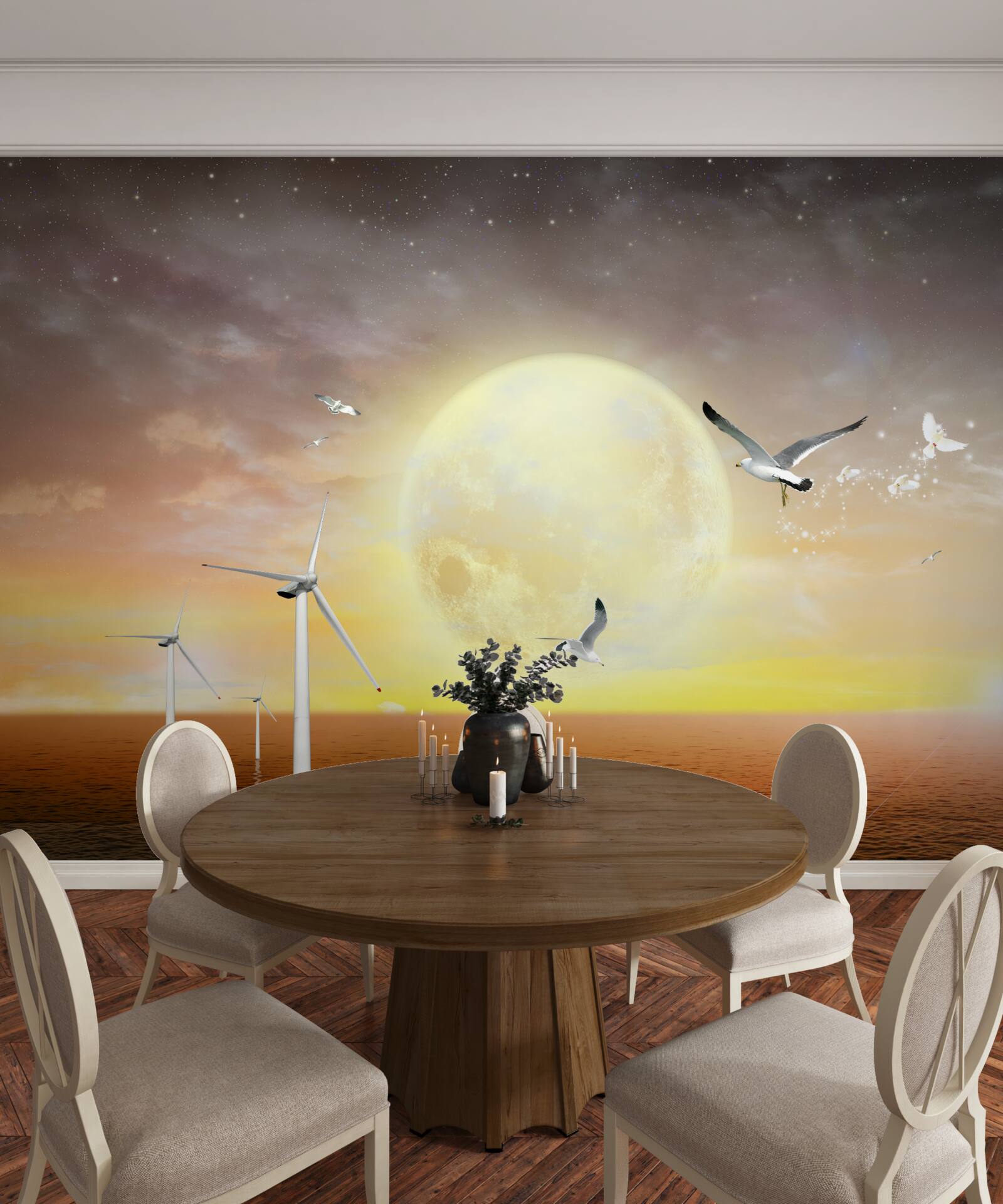 Papier peint le coucher de soleil sur la mer est accompagné du cri des mouettes