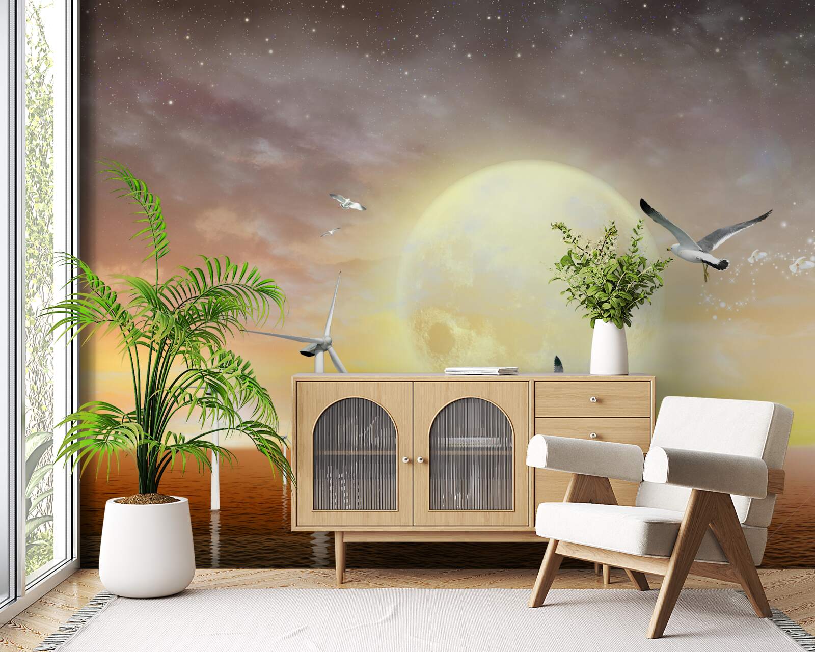 Papier peint le coucher de soleil sur la mer est accompagné du cri des mouettes