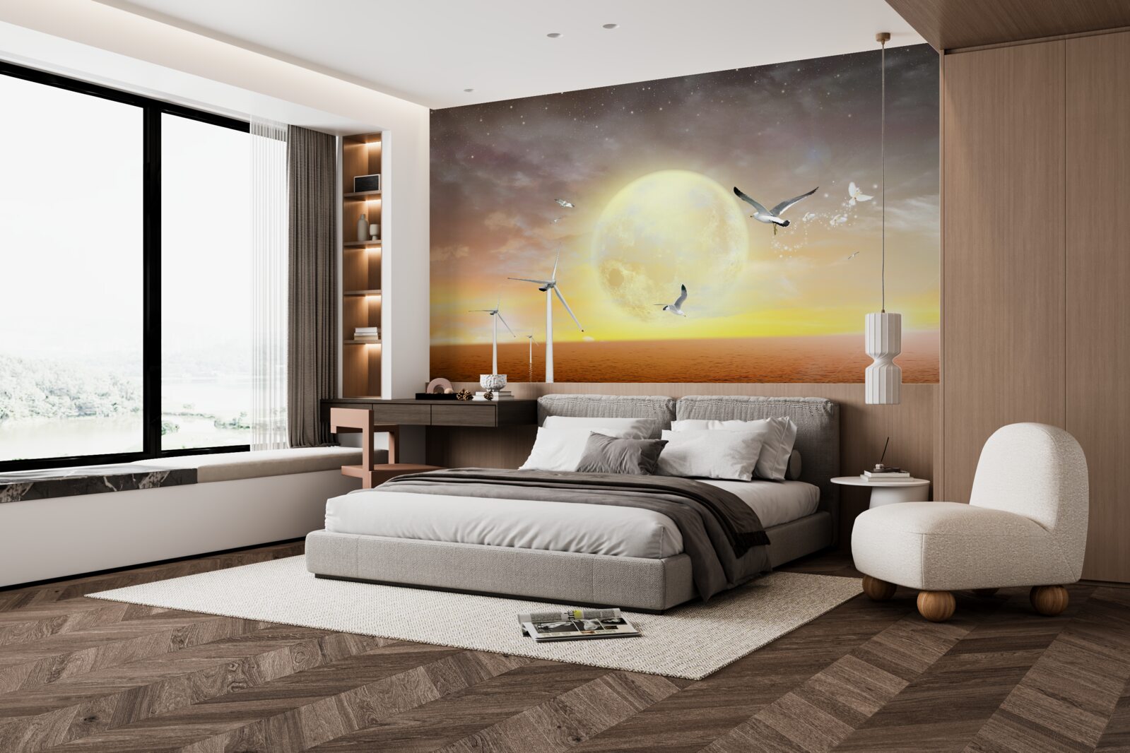 Papier peint le coucher de soleil sur la mer est accompagné du cri des mouettes