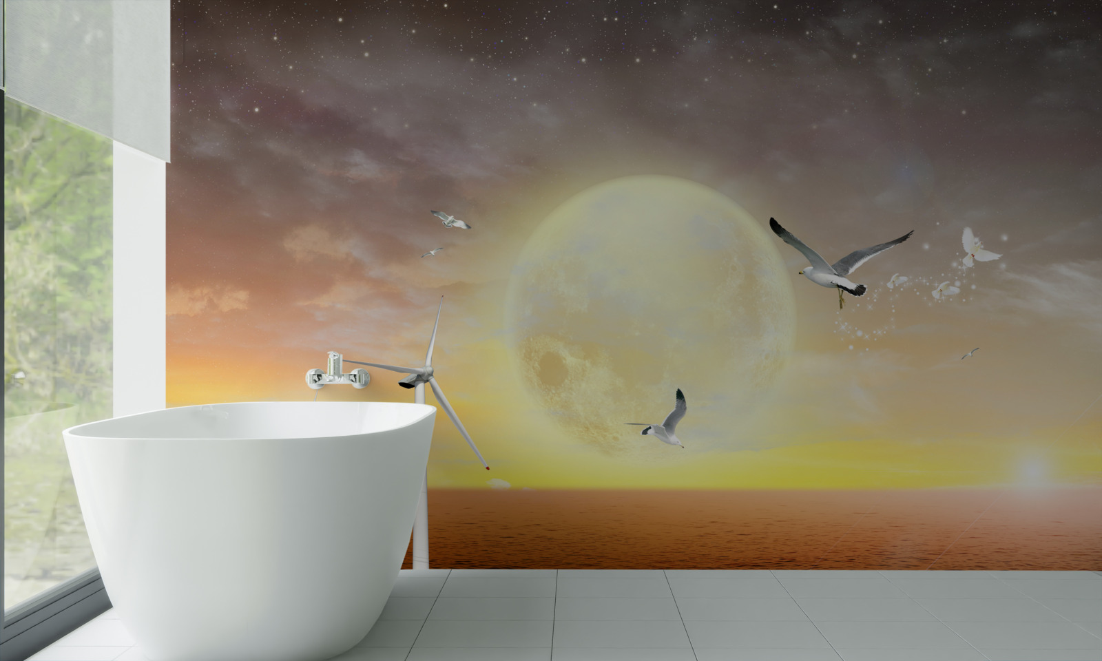 Papier peint le coucher de soleil sur la mer est accompagné du cri des mouettes