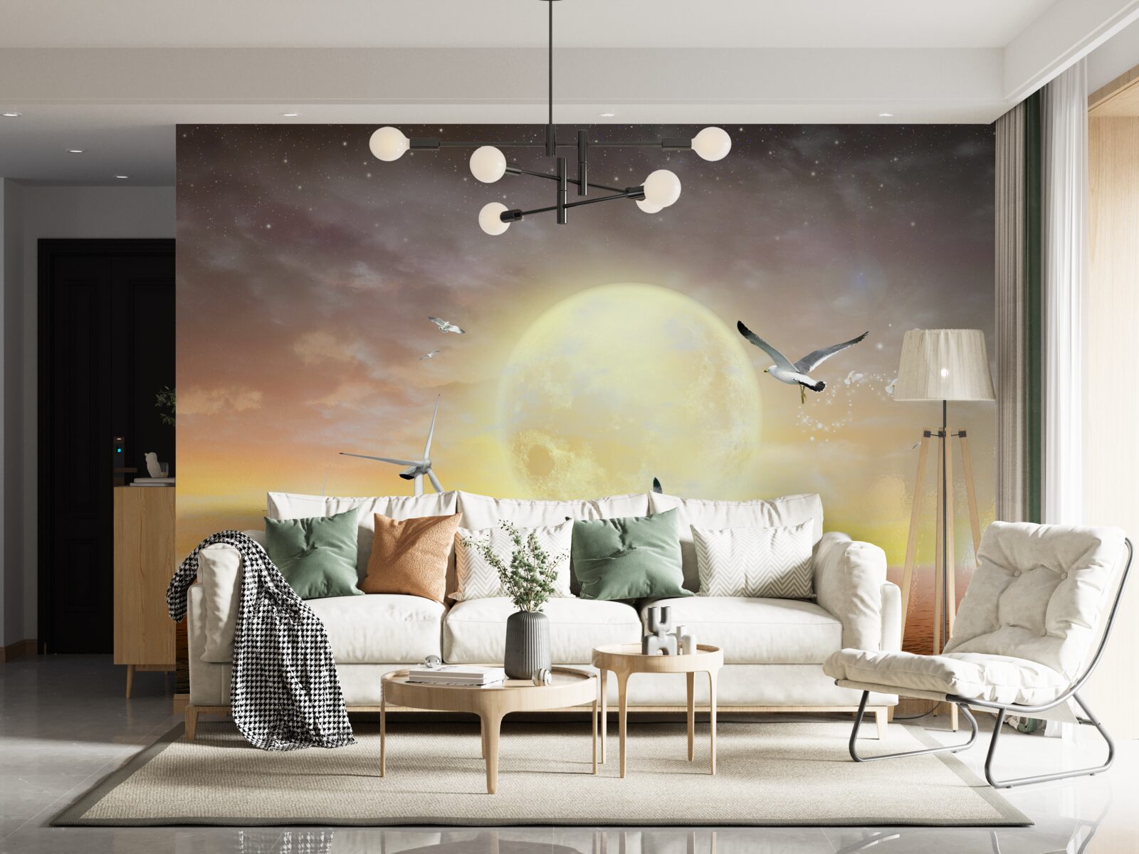 Papier peint le coucher de soleil sur la mer est accompagné du cri des mouettes