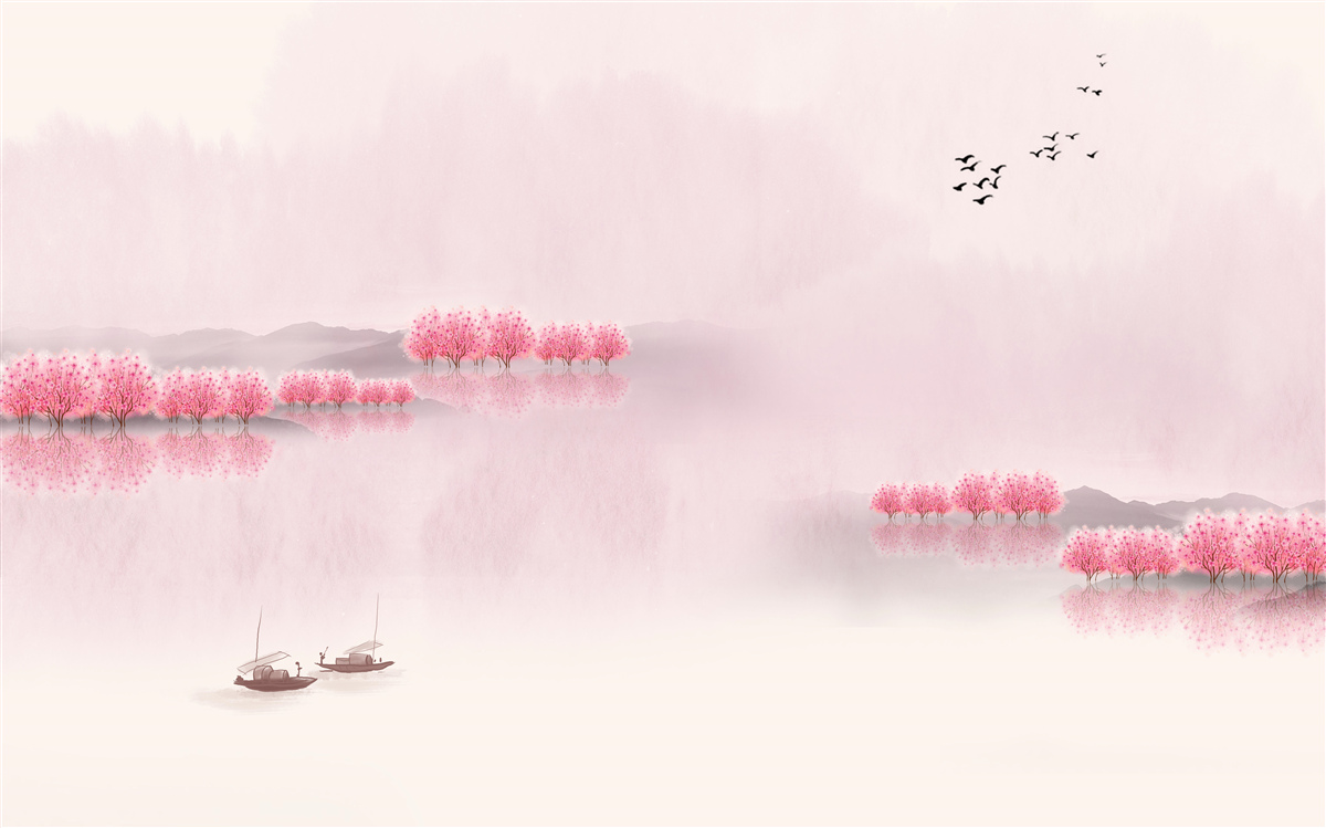 Papier peint des étangs tranquilles et des lisières de forêts roses