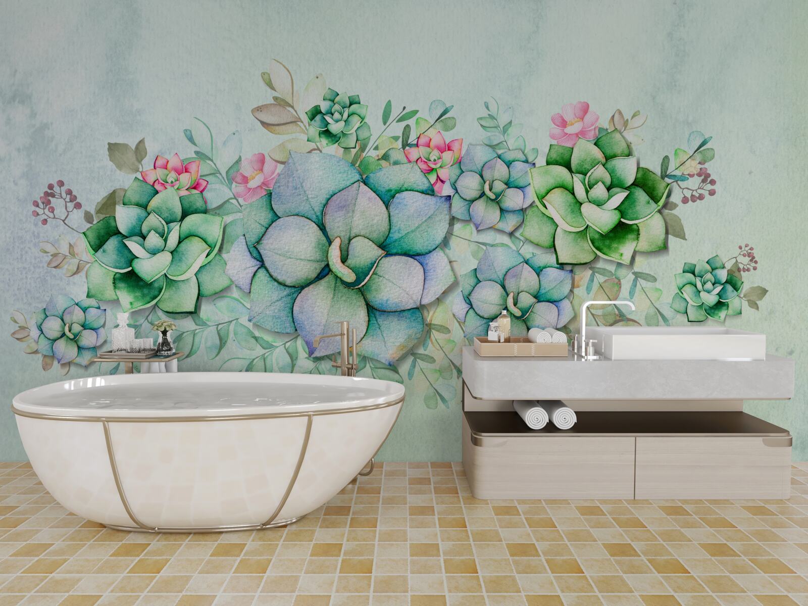 Papier peint ensemble de succulentes vertes