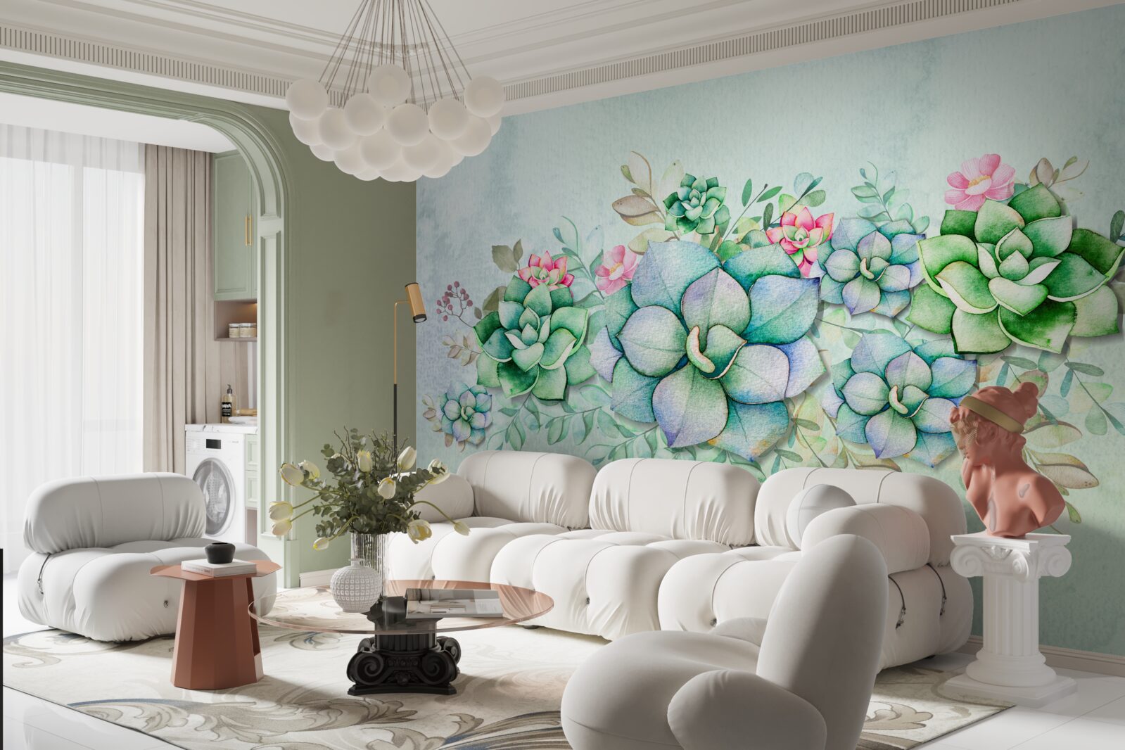 Papier peint ensemble de succulentes vertes