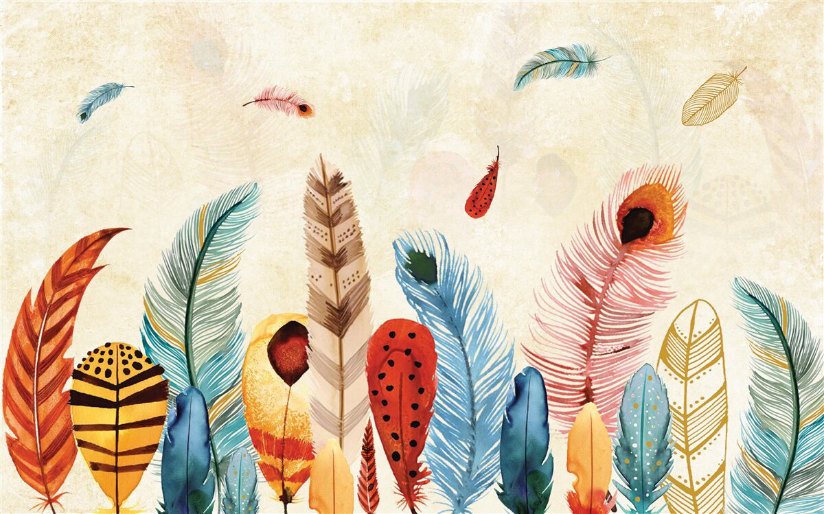 Papier peint plumes décoratives tribales
