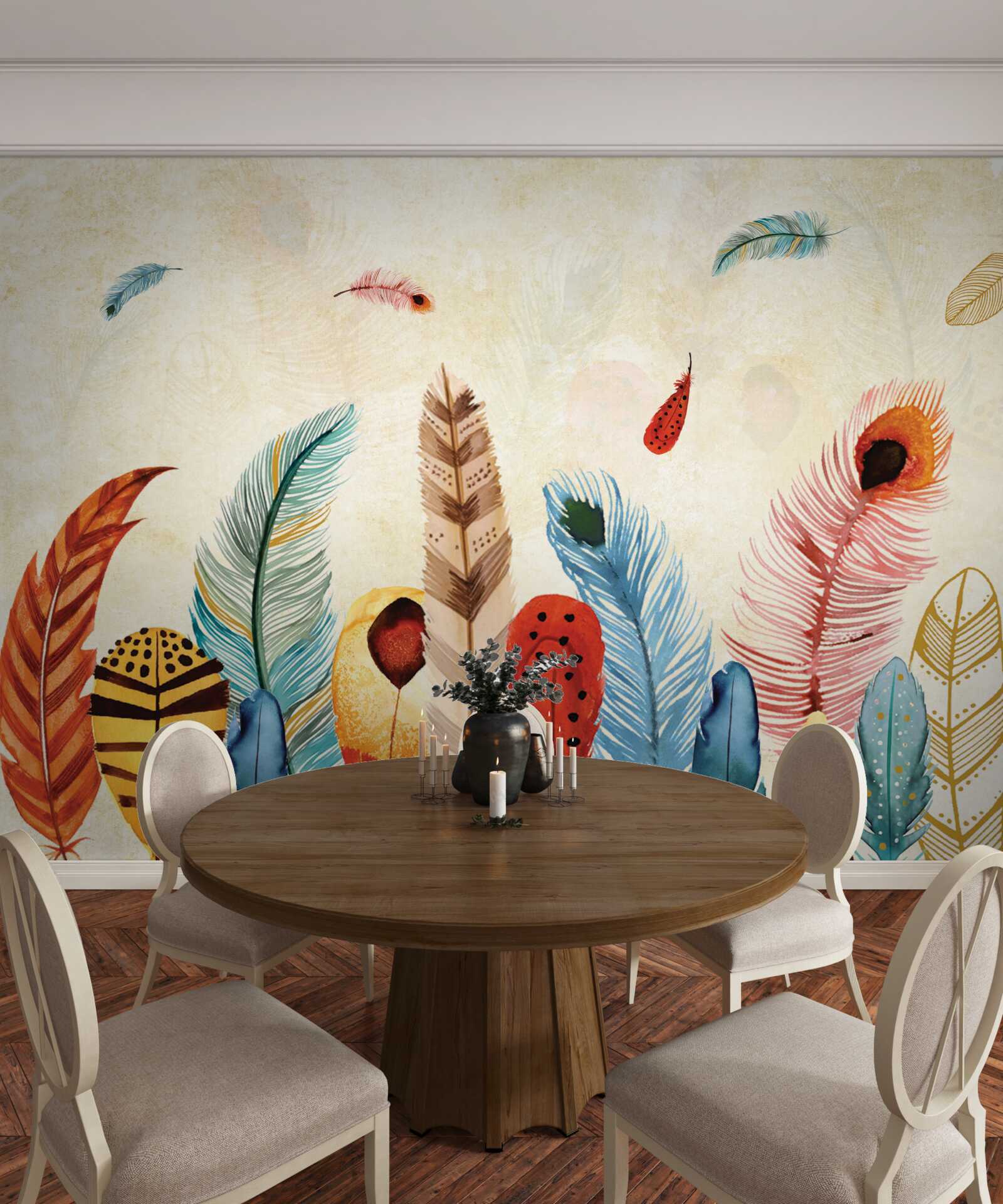 Papier peint plumes décoratives tribales