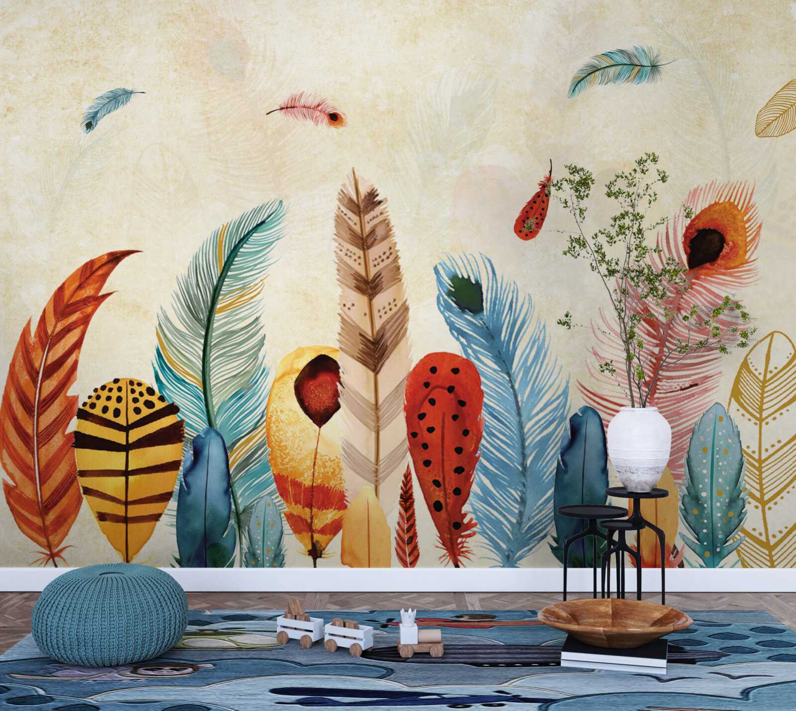 Papier peint plumes décoratives tribales