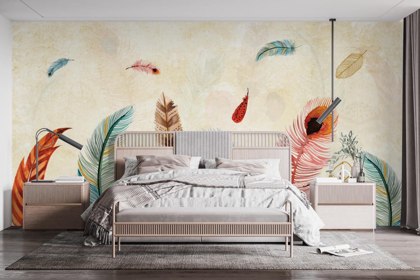 Papier peint plumes décoratives tribales