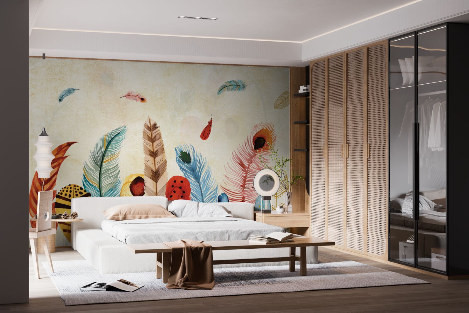 Papier peint plumes décoratives tribales