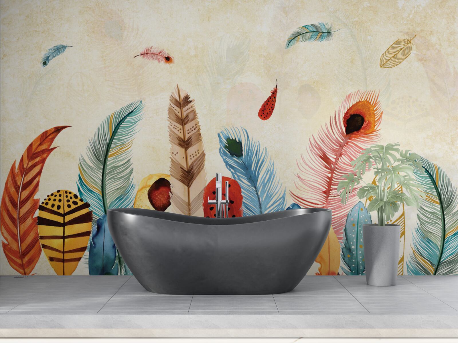 Papier peint plumes décoratives tribales