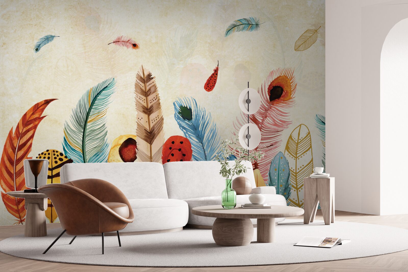 Papier peint plumes décoratives tribales