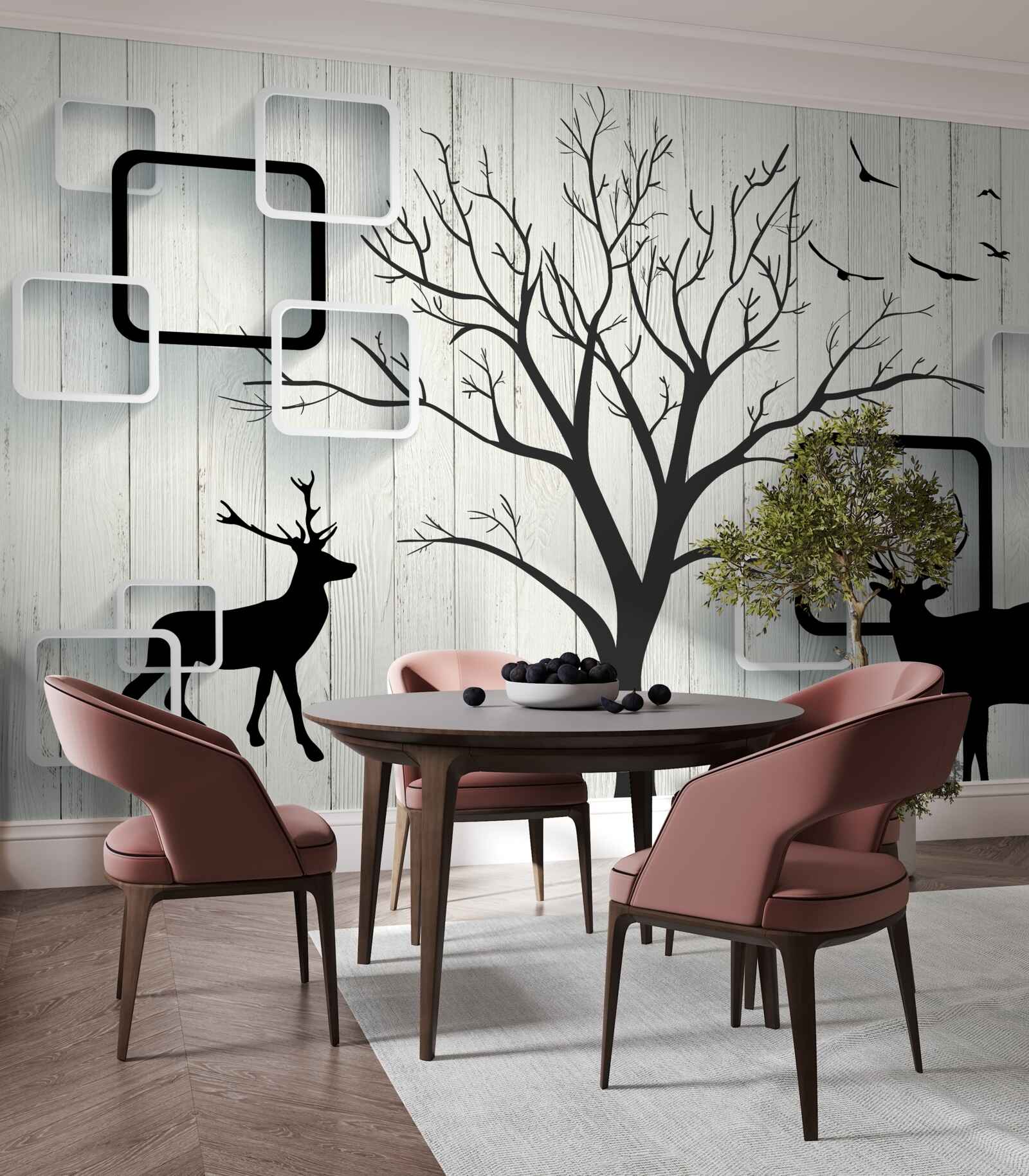 Papier peint l'arbre sert d'aire de promenade pour les cerfs