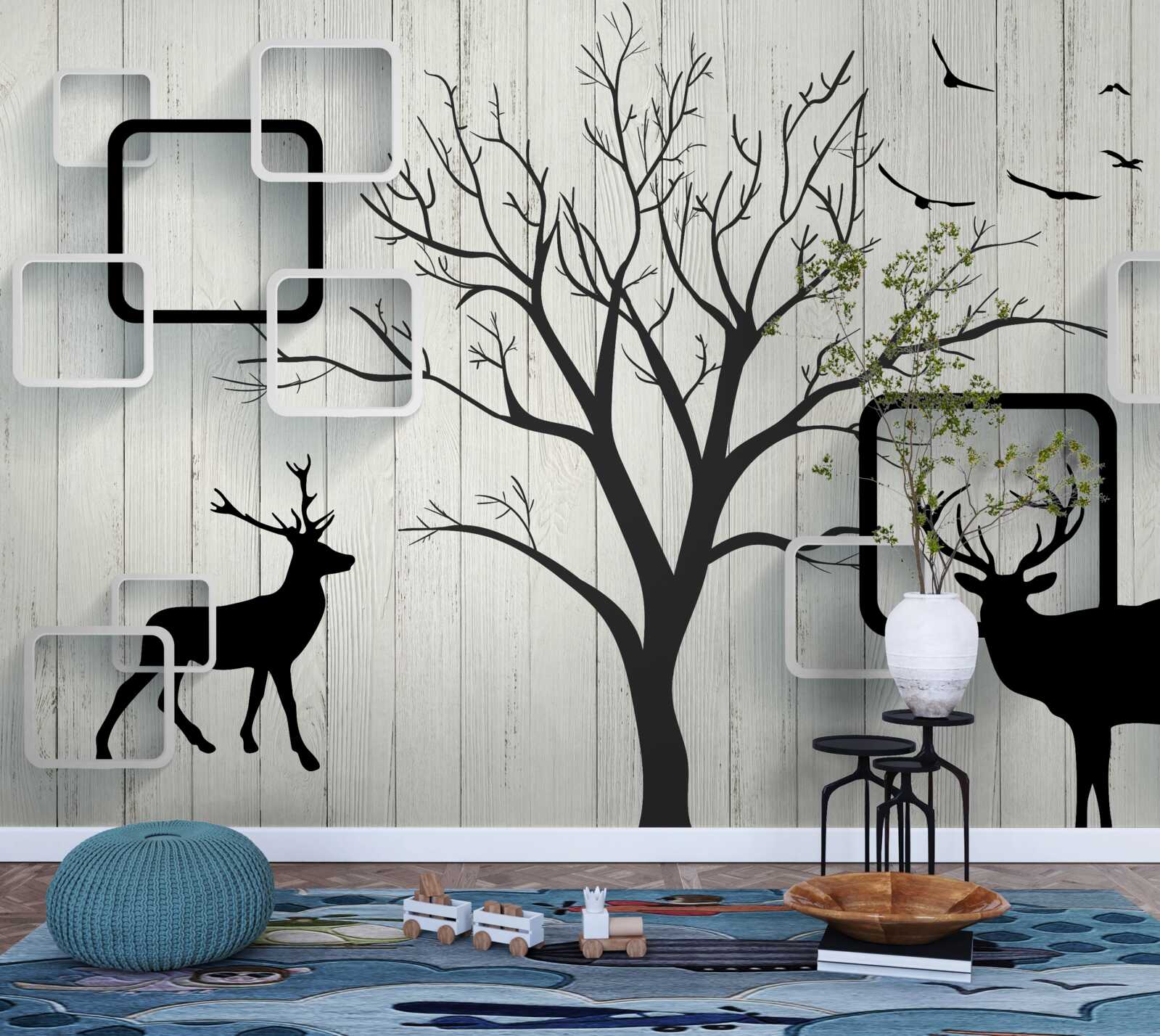 Papier peint l'arbre sert d'aire de promenade pour les cerfs