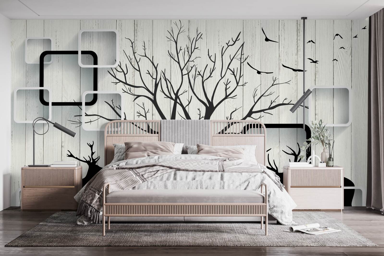 Papier peint l'arbre sert d'aire de promenade pour les cerfs