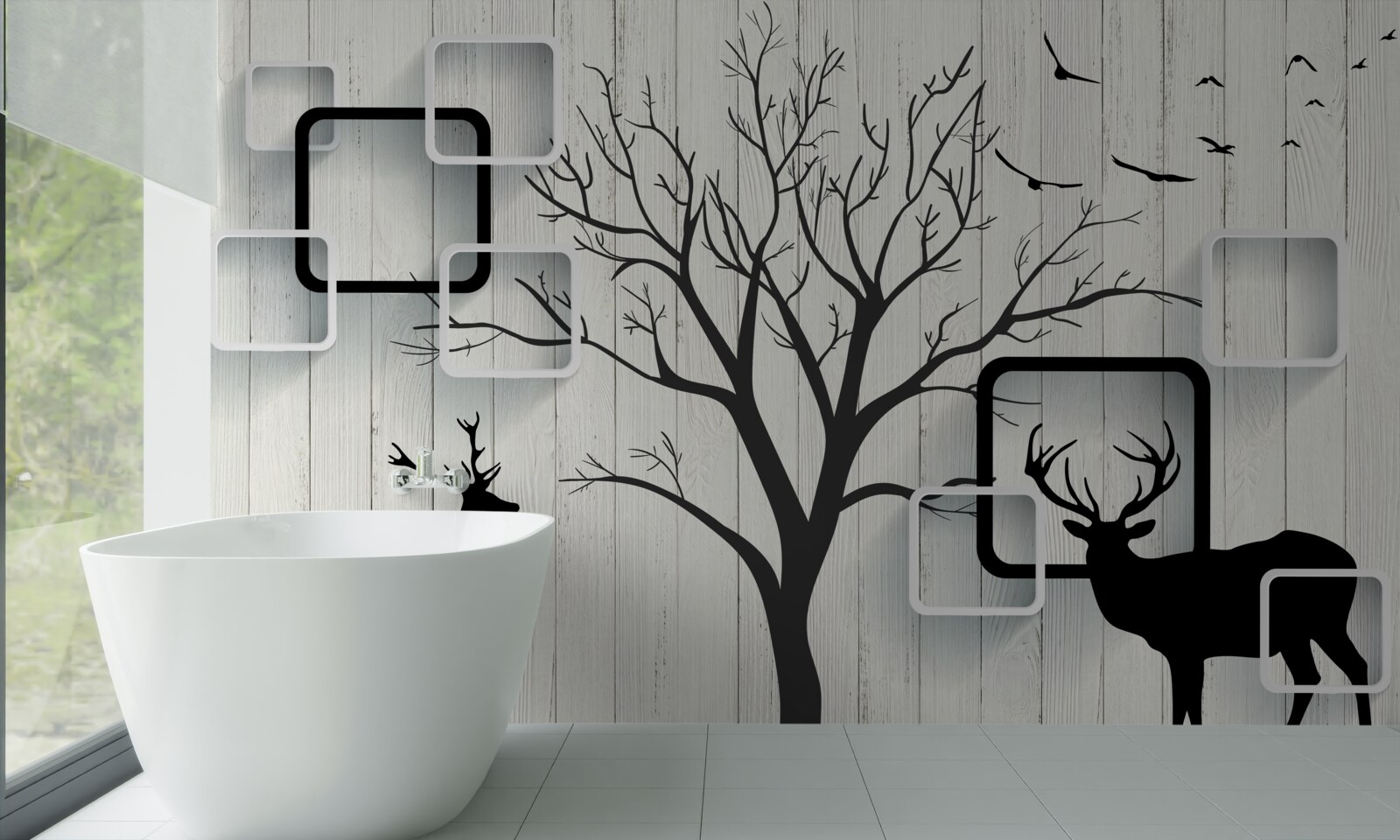 Papier peint l'arbre sert d'aire de promenade pour les cerfs