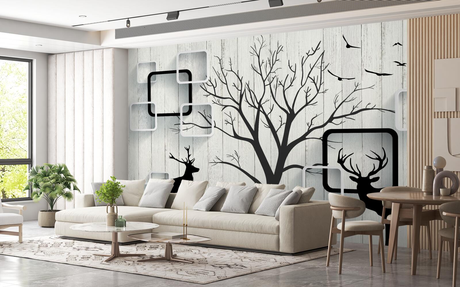 Papier peint l'arbre sert d'aire de promenade pour les cerfs