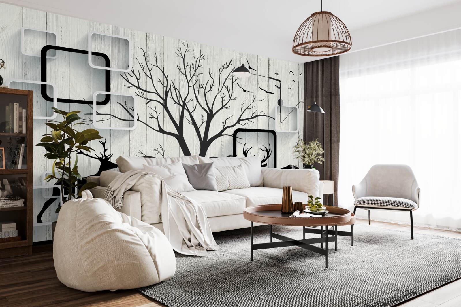 Papier peint l'arbre sert d'aire de promenade pour les cerfs