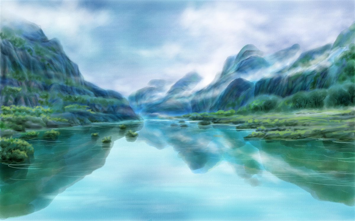 Papier peint rivière calme et envoûtante dans les montagnes