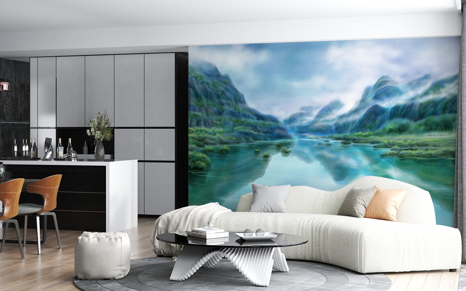 Papier peint rivière calme et envoûtante dans les montagnes