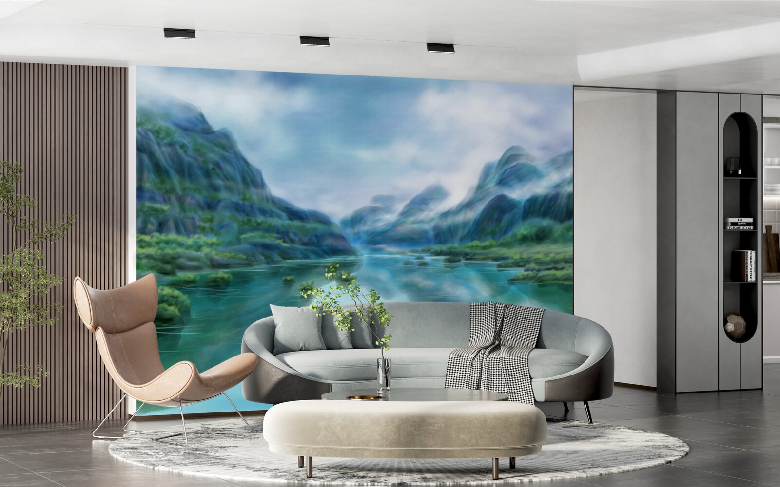 Papier peint rivière calme et envoûtante dans les montagnes