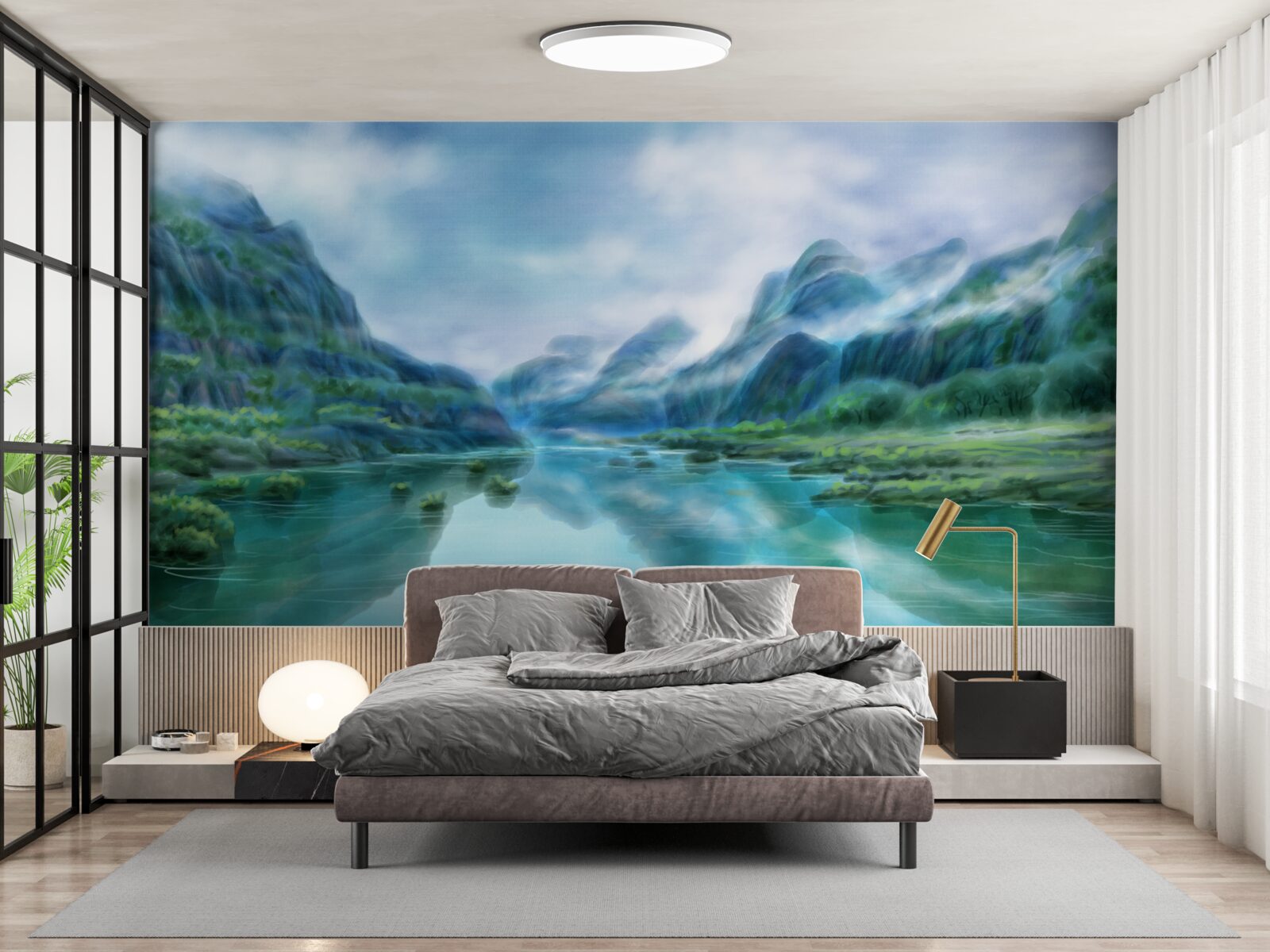 Papier peint rivière calme et envoûtante dans les montagnes