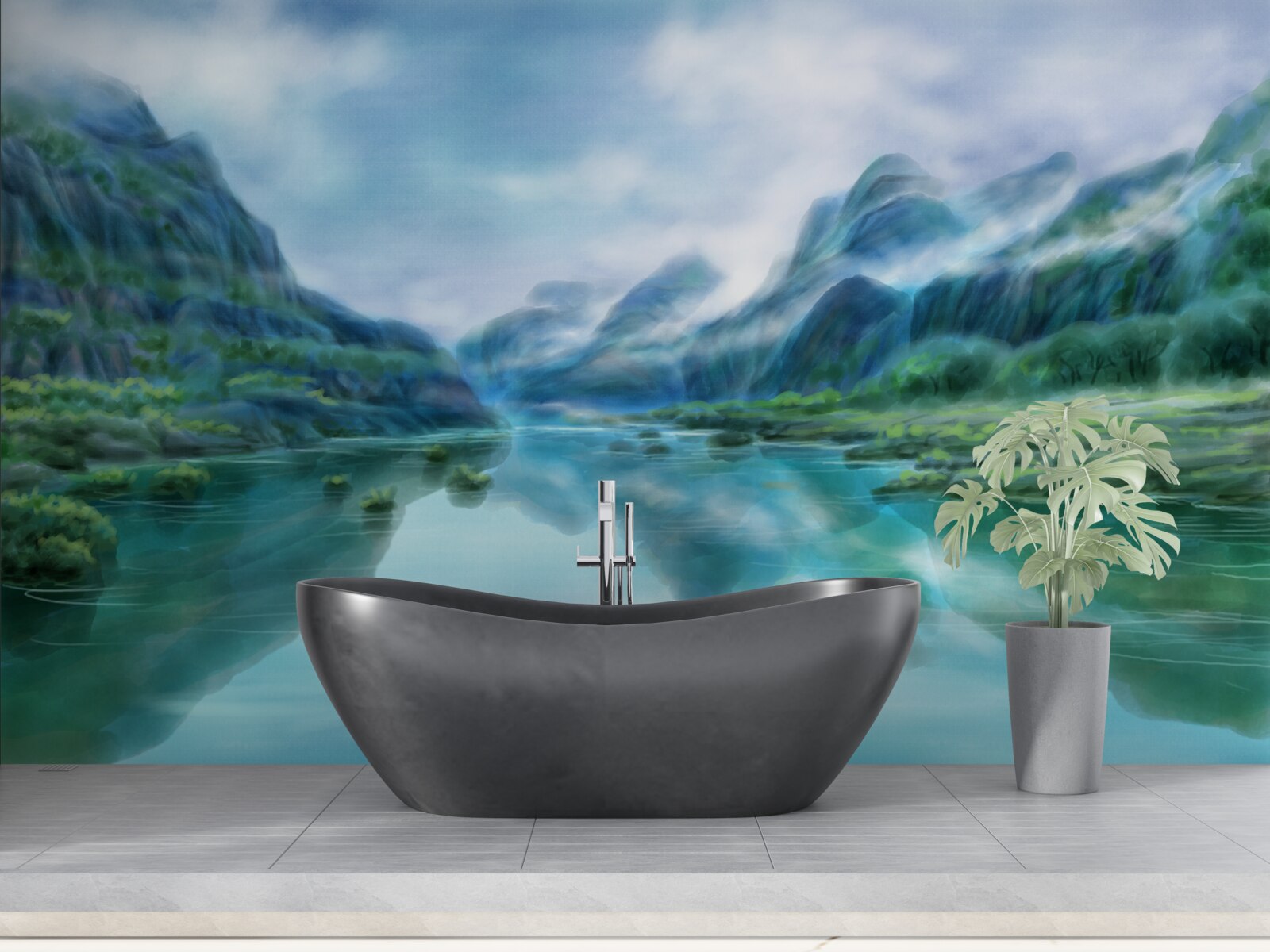 Papier peint rivière calme et envoûtante dans les montagnes