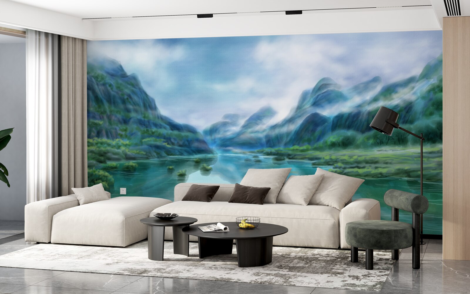 Papier peint rivière calme et envoûtante dans les montagnes