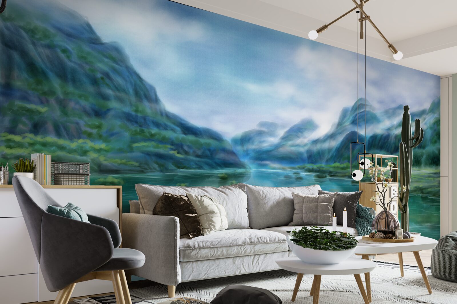 Papier peint rivière calme et envoûtante dans les montagnes