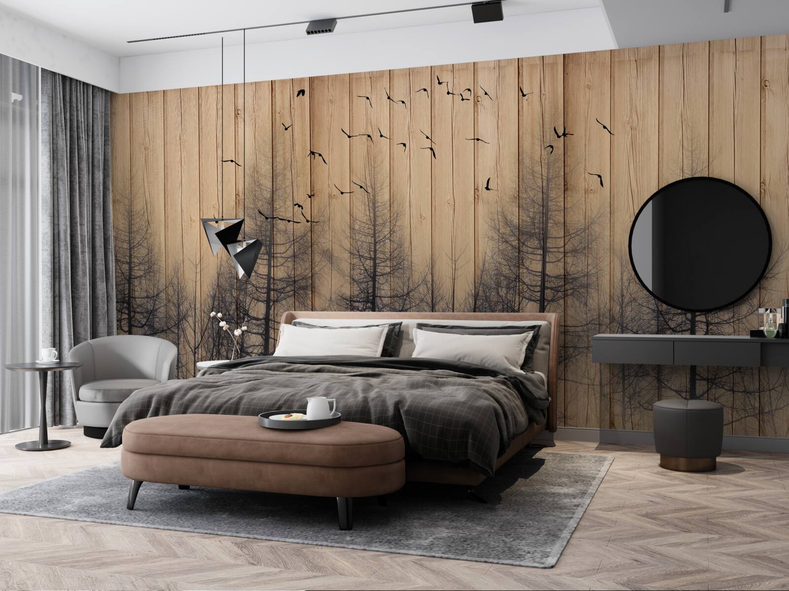 Papier peint l'illustration de la piste de danse montre des oiseaux volant dans le ciel