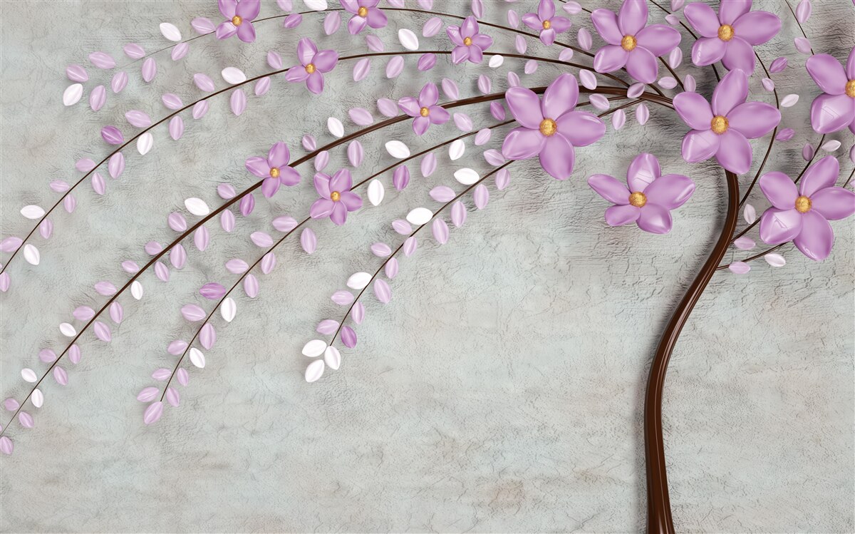 Papier peint arbre décoré de délicates fleurs de lilas