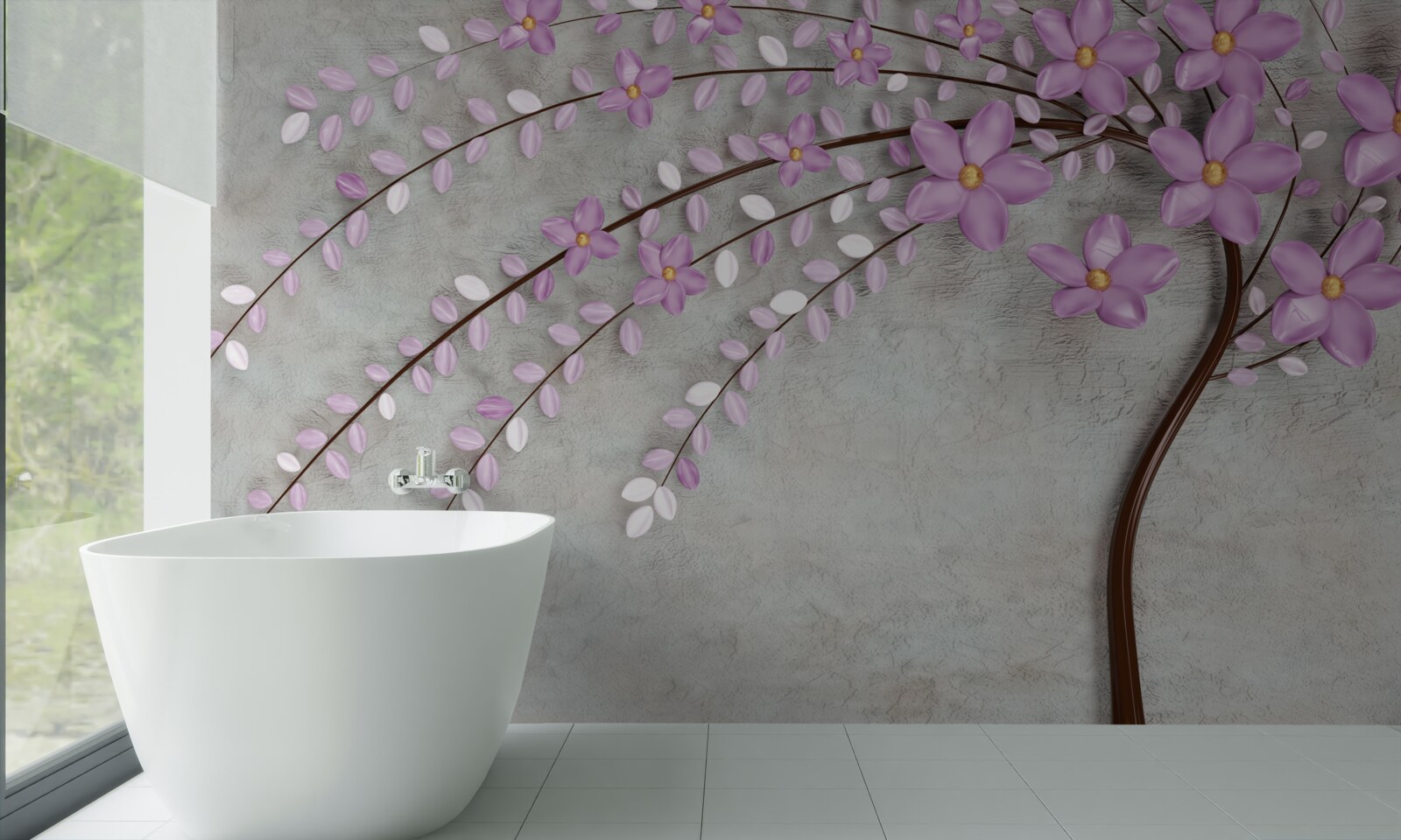 Papier peint arbre décoré de délicates fleurs de lilas