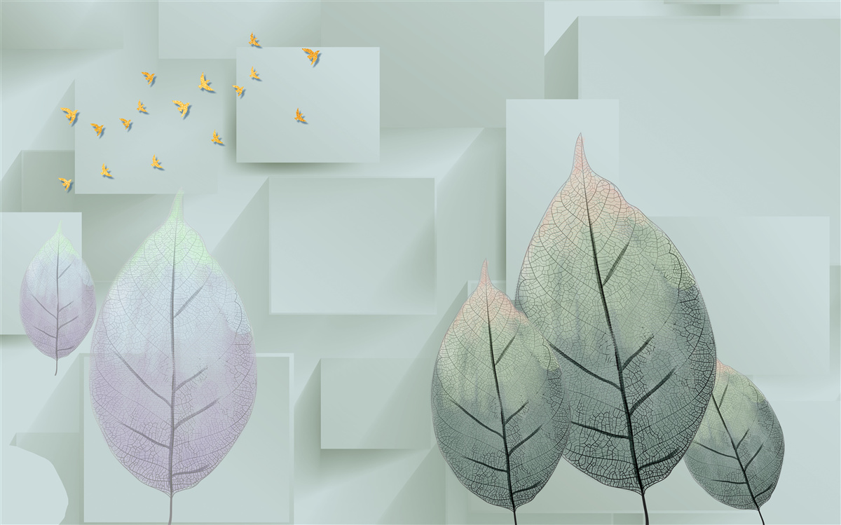 Papier peint Oiseaux et feuilles jaunes