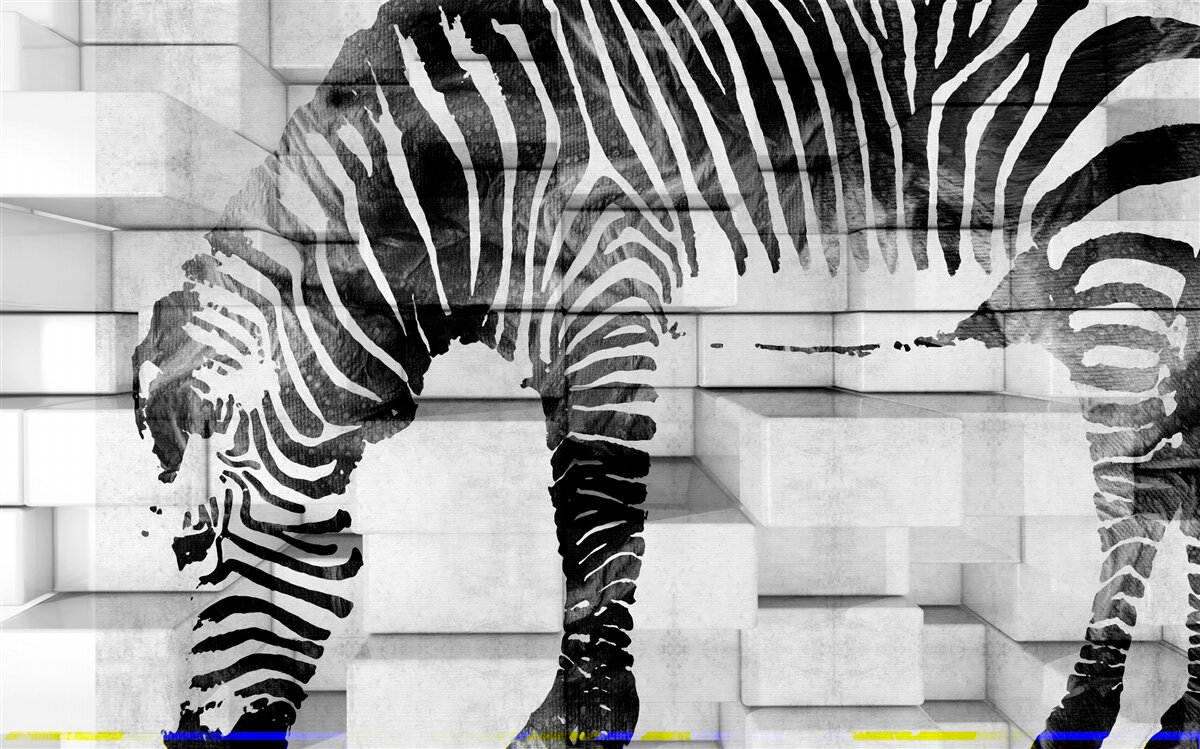 Papier peint mur de briques près d'un point d'eau avec l'image d'un zèbre