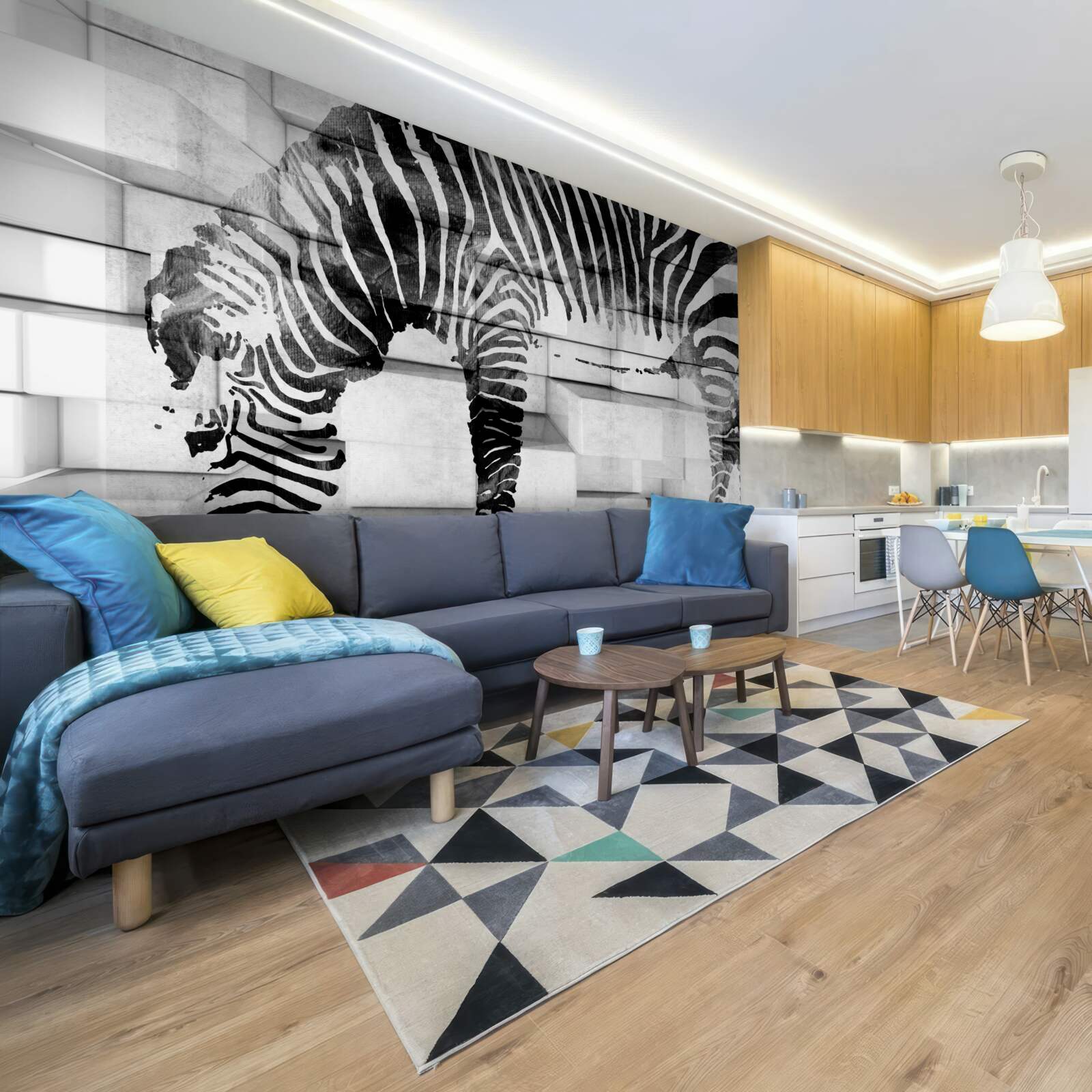 Papier peint mur de briques près d'un point d'eau avec l'image d'un zèbre