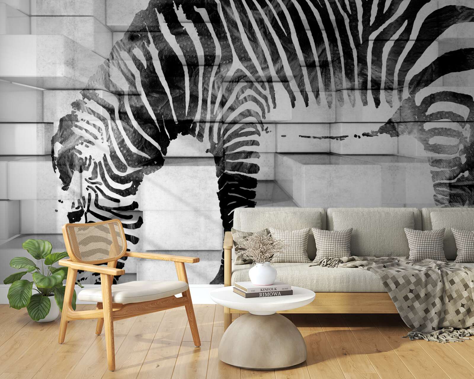 Papier peint mur de briques près d'un point d'eau avec l'image d'un zèbre