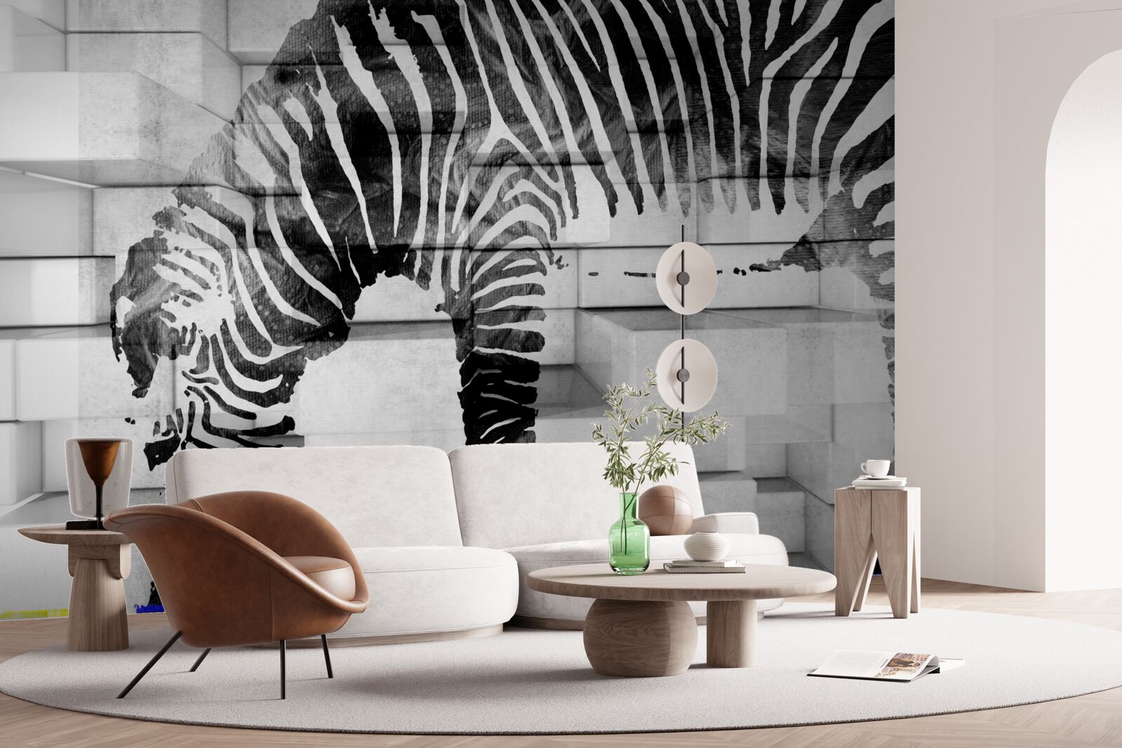 Papier peint mur de briques près d'un point d'eau avec l'image d'un zèbre