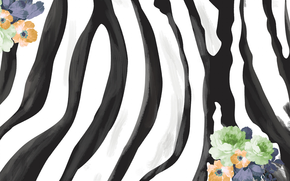 Papier peint fond avec des fleurs sur un fond de rayures noires et blanches