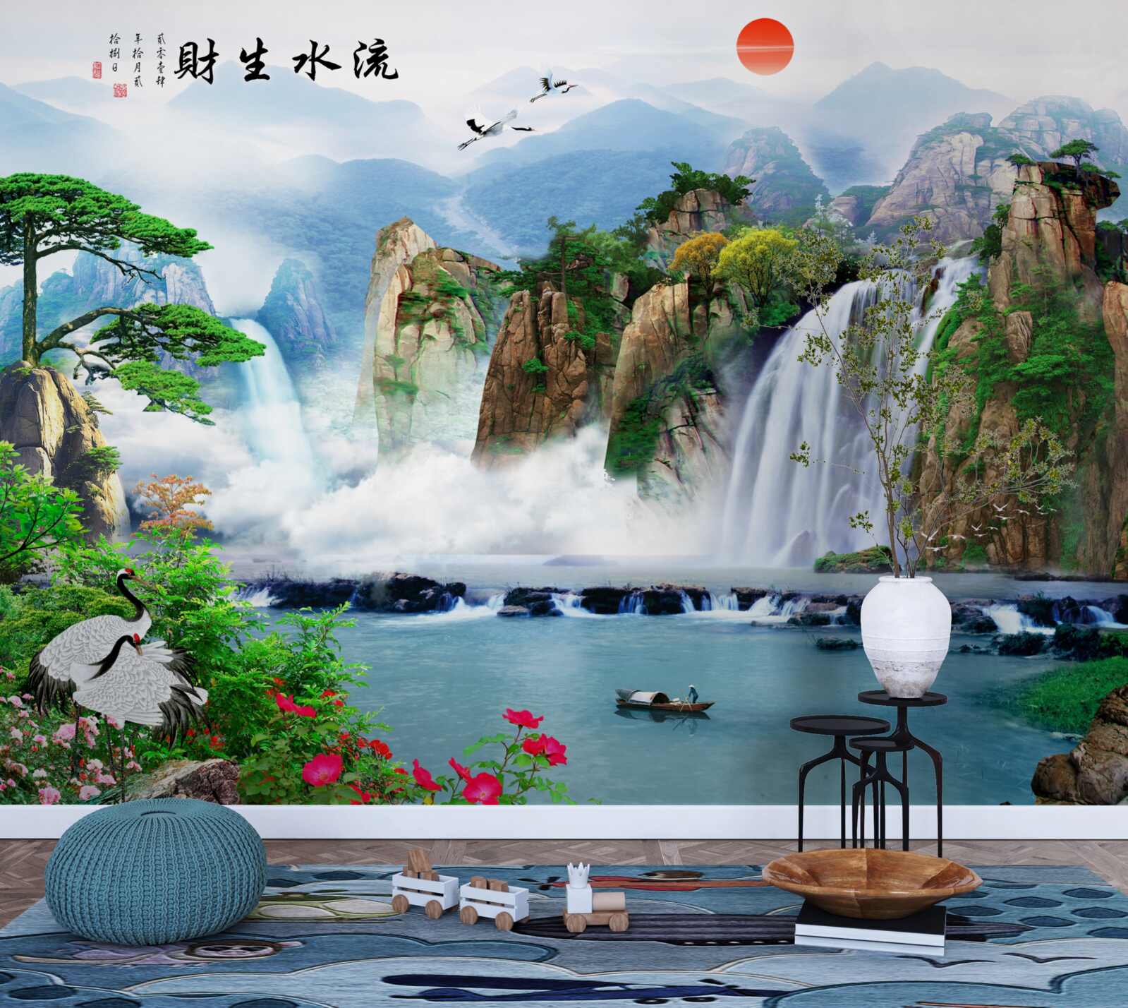 Papier peint vue magique sur la nature et la cascade