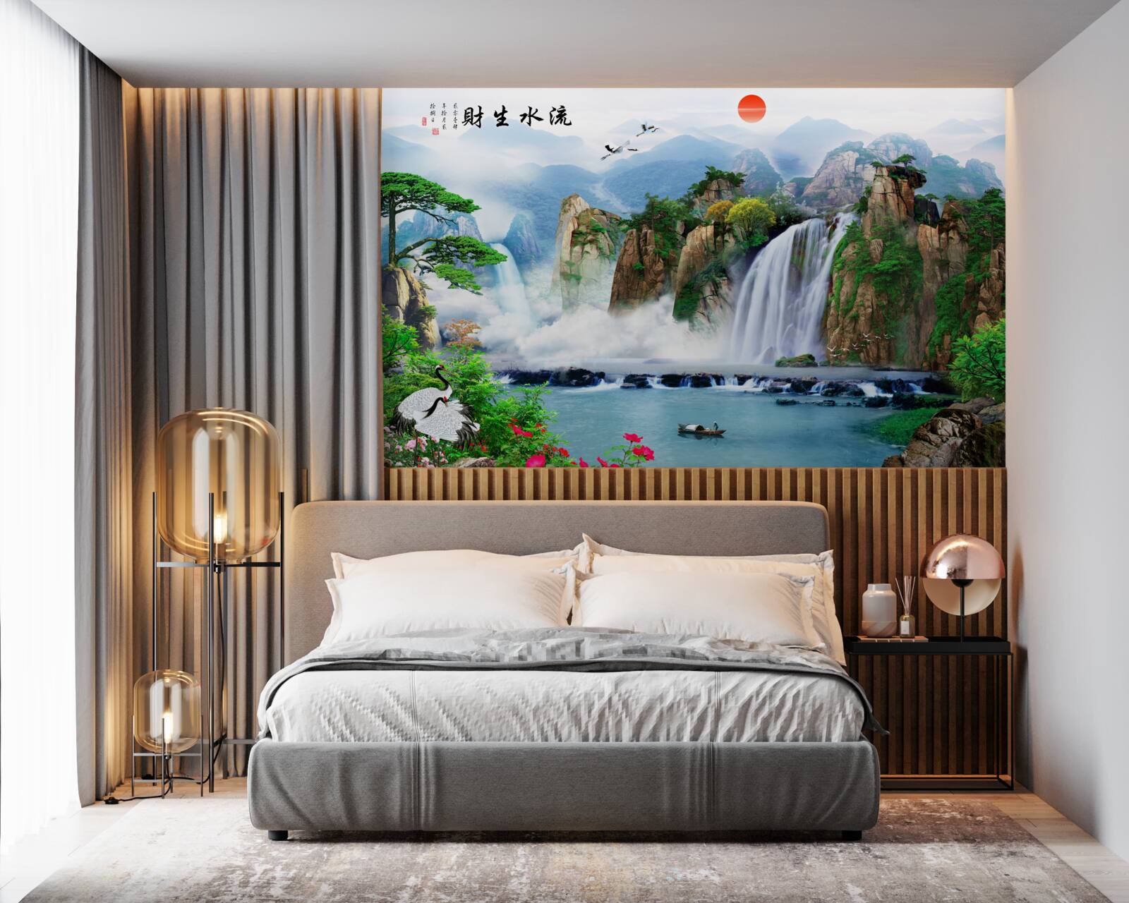 Papier peint vue magique sur la nature et la cascade