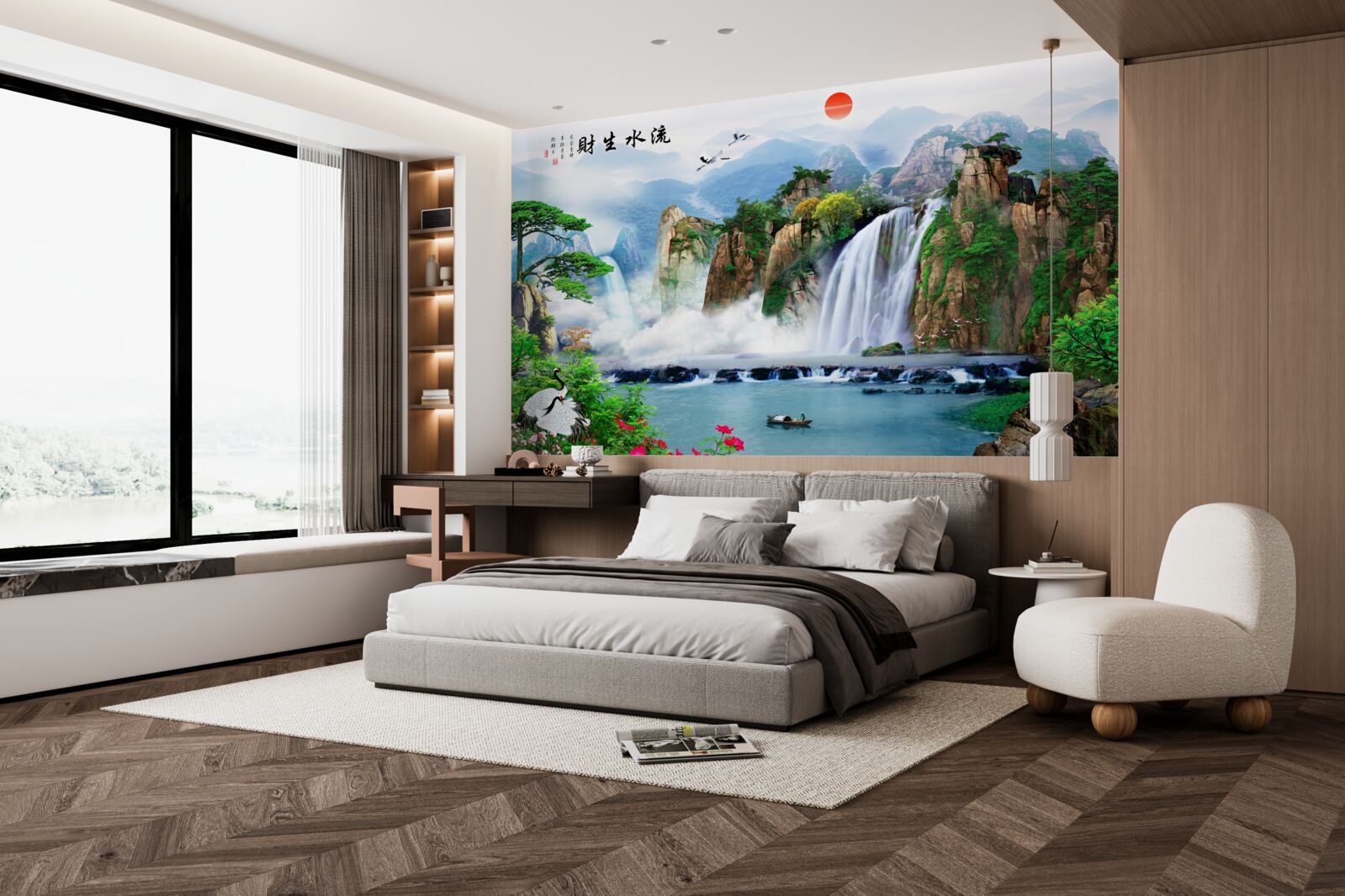 Papier peint vue magique sur la nature et la cascade